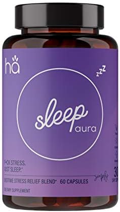 Sleep Aura New All Natural Sleep Aid for Adults - Vegan Non-GMO - Bedtime Relief Blend w/St. John's Wort, Valerian Root, GABA, Chamomile, Magnolia, Ashwagandha, Melatonin (30 Day Supply, 60 ct.) (60)