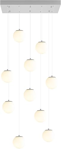 Miniatura 78 de Escalera LED de 10 luces LED moderna con globo de cristal, lámpara colgante grande para techos altos, accesorios de iluminación de entrada, villas y