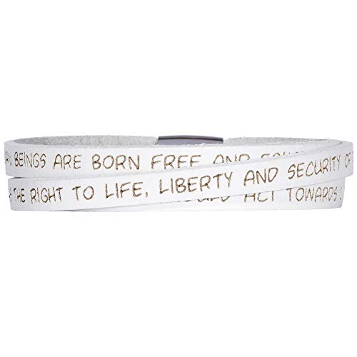 GILARDY GHR-BR1WH63 Human Rights Leather Bracelet Engraved Human Rights White Cover
