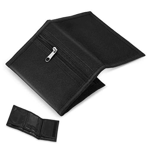 Xuniea Cartera de Lona RFID Delgada Cartera para Deportes al Aire Libre Monedero de Triple de Niños de 4,72 x 3,15 x 0,39 Pulgadas Billetera Deportiva con Cremallera (Negro, Estilo Normal)