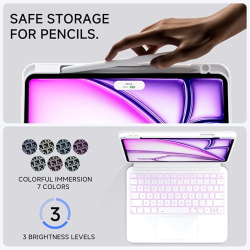 Image of Keyboard Case for iPad 11-inch (A16, 2025) and iPad 10th Gen 10.9-inch with Multi-Touch Trackpad, 360 Rotating Kickstand, Portrait & Raised Modes, Detachable Cover, 7-Color Backlight - White