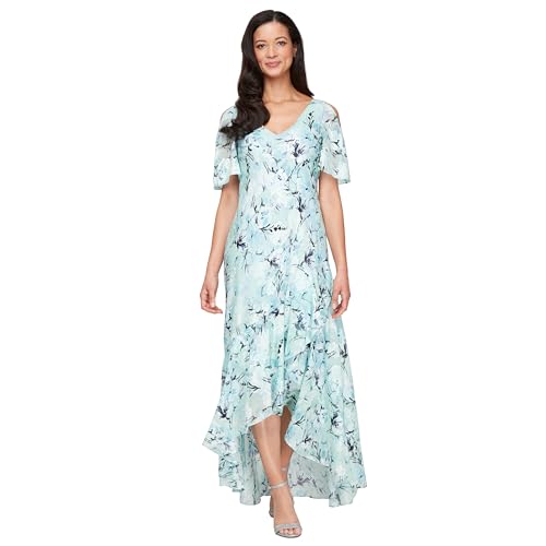 Image of Alex Evenings Women's Formal Sleeveless Cowl Neck Floral Print Gown with Shawl, Wedding Guest, Mother of The Bride Dress