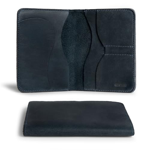 Hide & Drink, Double Passport Cover with Slots for Bills and Keys, Rustic Case, ID Organizer, Full Grain Leather, Handmade Accessories, Slate Blue