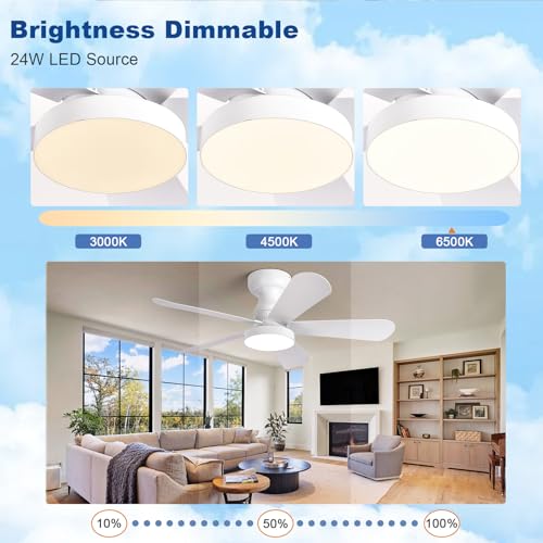 Image of Depuley Small Ceiling Fan with Lights: 35-Inch Flush Mount Fan with Light and Remote - White Low Profile Ceiling Fans Reversible Quiet DC Motor for Bedroom Living Room Indoor Outdoor