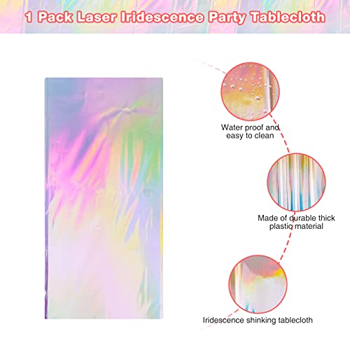 Image of FunnyPars 1 Pack Iridescence Plastic Tablecloths Shiny Disposable Laser Rectangle Table Covers Holographic Foil Tablecloth Iridescent Party Decoration Birthday Bridal Wedding Christmas 54 inchx108 inch(Laser)