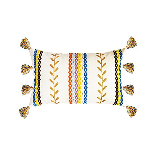GYROHOME Fundas de Cojines Estilo Bohemio, con Patrón de Bordado Brillante y Borlas Coloridas, Paquete de 1, para Sofá, Dormitorio y Sofá, 30,5 x 50,8 cm.