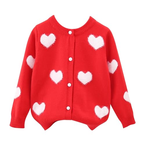 Baby Girls' and Toddler Long Sleeve Knit Button Front Cardigan Cute Heart Long Sleeve Sweater Fuzzy (Red, 4-5 Years)