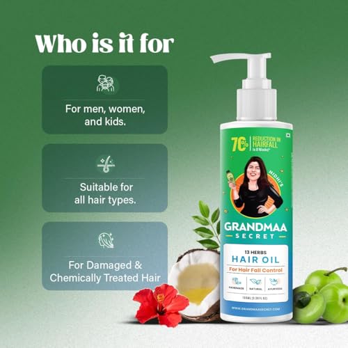 Image of NIDHI'S GRANDMAA SECRET 13 Herbs Hair Oil for Hair Growth & Hair Fall Control | Handmade Oil with Aloe Vera, Curry Leaf & Amla | For Dry, Damaged, Frizzy Hair | Men & Women - (Pack of 2, Each 100mL)