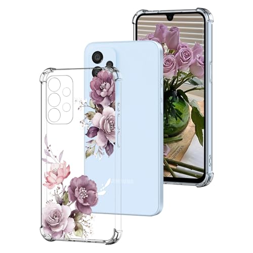 DiaryTown Transparent Hülle für Samsung Galaxy A33 5G HandyHülle mit Süß Muster Klar TPU Dünn Silikon Stoßfeste Kratzfest Schutzhülle Durchsichtige Case Cover für Galaxy A33 5G - Lila Pfingstrose