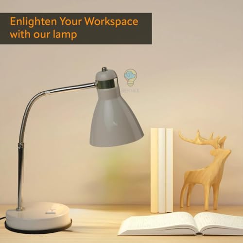 Image of BEHMEK Study Table Lamp | Adjustable Metal Desk Light for Reading, Writing, Study & Office Work | Flexible Neck LED Table Lamp for Students & Home Office (White)