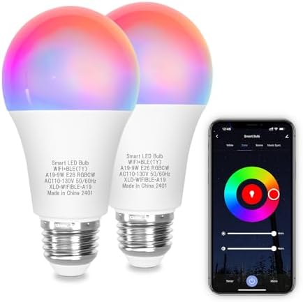 ORALUCE Smart Light Bulb Compatible with Alexa & Google Home, A19 E26 LED Light Bulb 60W Equivalent, 2.4GHz WiFi & Bluetooth Color Changing APP Dimmable, Multicolor LED Bulb 900 Lumens,2P
