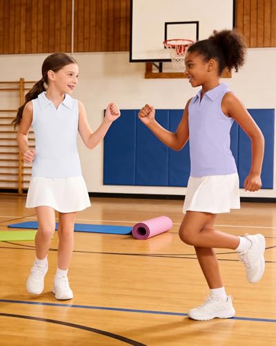 Image of Girls Sleeveless Polo Shirts, Kids V Neck Golf Shirts Blouses, Quick Dry Athletic Girls Tennis Tank Tops, Size 5-14