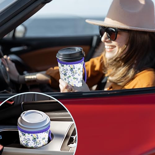 Image of KJQJLY 3 Pac Reusable Iced Coffee Sleeves for Iced Coffee Cups or Drinks Reusable Neoprene Insulated Sleeves for Hot and Cold Drinks from Starbucks, Dunkin, And More (Little Orchid)