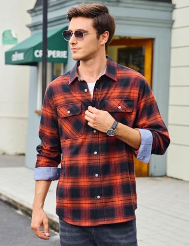 Cotrasen Mens Flannel Shirts Long Sleeve Flannel Shirt for Men Cotton Casual Fashion Button Down Shirt with 2 Pockets4
