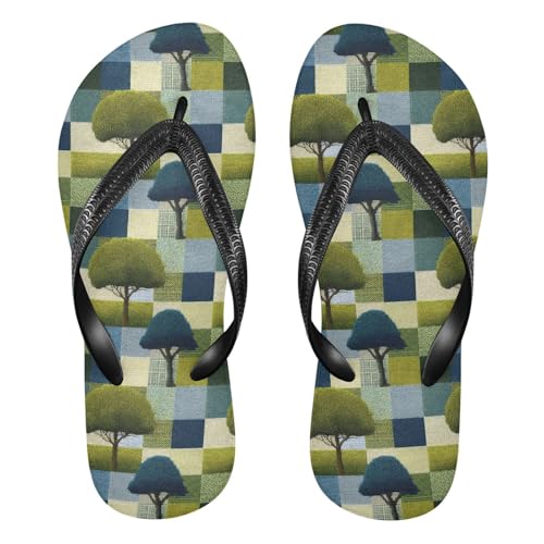Flip Flop Sandals Plaid Trees Print for Women Men Beach Outdoor XS