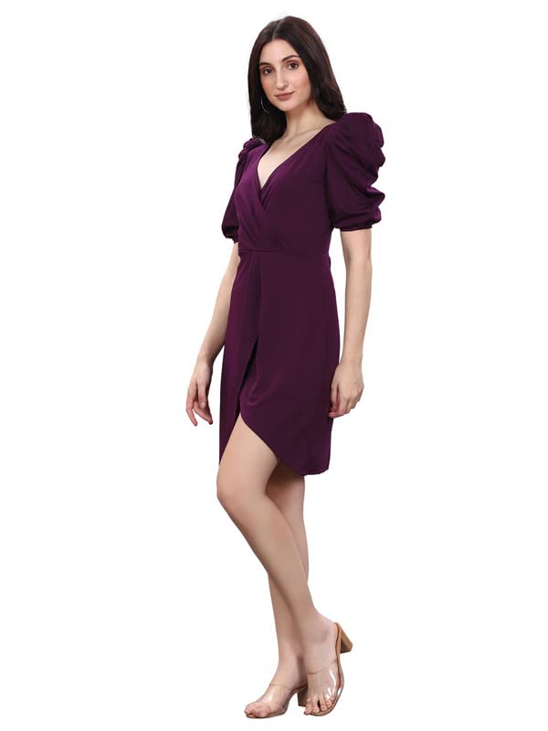 Image of SIRIL Women's Knitted Stretchable Bodycon Polyester Mini Dress (266Tk6023-M), Wine