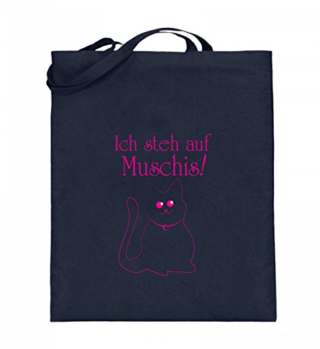 Sac en toile de jute Muschis bleu marine avec de longues anses pour amoureux des chats