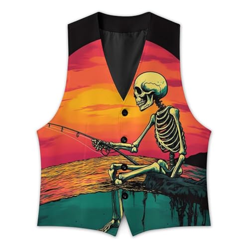 Fishing Skull Trendy Vest Suit for Men V Neck Formal Dress Waistcoat Vests Business Slim Fit2