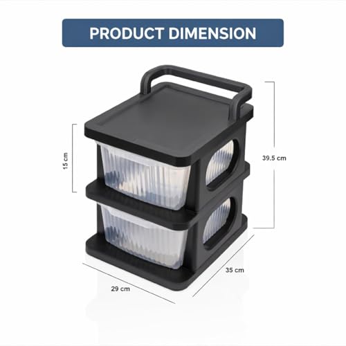 Image of 2 Tier Plastic Storage Drawer /Spacious Organizer with Handle| Modular Storage Rack for Home /Kitchen /Office | Black