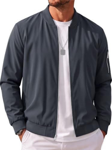 Image of MAGCOMSEN Men's Jacket Lightweight Windbreaker Bomber Jacket Windproof Casual Jacket Zip Up Coats Outwear with 5 Pockets