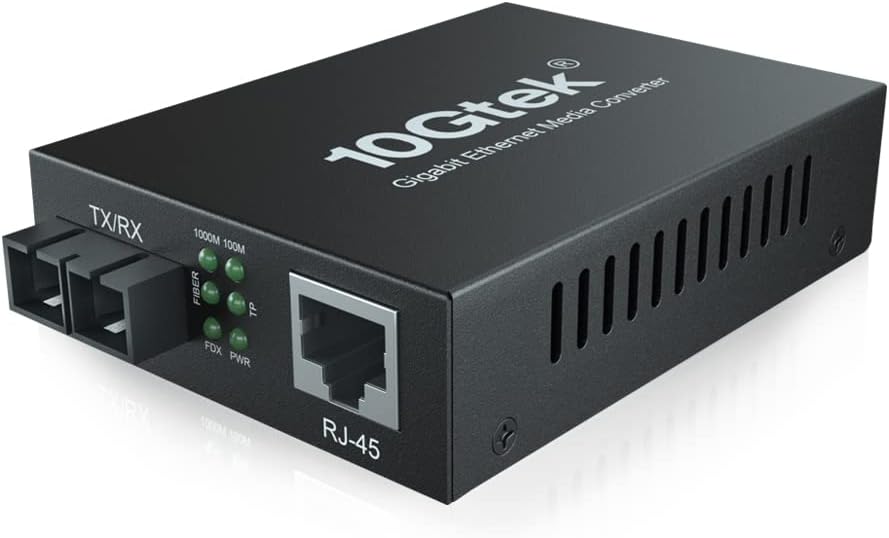 Gigabit Ethernet Fiber Media Converter, 10/100/1000M RJ45 to 1000M Single-Mode Dual SC Fiber, 1.25Gb/s, up to 20KM