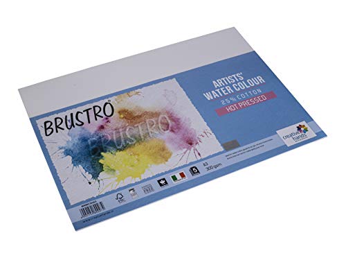 Image of BRUSTRO Artists 25% Cotton Watercolour Paper, Hot Pressed, 300 GSM, Size A3 - Pack of 10 Sheets | Ideal for Watercolor,Acrylic,Gouache,Charcoal,Graphite,Ink & Other Mixed Media