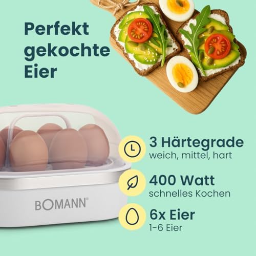 Bild 5 - Bomann® Eierkocher 6 Eier | mit akkustischem Signal (Summer) | inkl. Messbecher und Eipicker | Egg Cooker | Heizschale antihaftbeschichtet | Egg Boiler | EK 5022 CB weiß