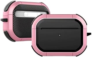 جراب حماية من جلد ليتشي الصناعي بحماية من السقوط ومقاومة للصدمات مع سلسلة مفاتيح، متوافق مع سماعات ايربودز 4 الجيل الرابع (2024) (USB نوع C) (وردي)