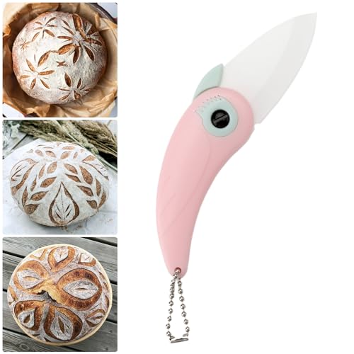 DAWRIS Sourdough Bread Lame Knife, Foldable Dough Scraper Bread Scorer, Ceramic Bread Cutter Bread Lame Dough Scoring Tool, Pink Lame Bread Cutter, Slashing Cutter Tool for Homemade Bread Baking