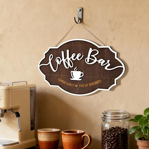 Image of Woodamore Small Coffee Bar Sign For Wall - Vintage Coffee Sign Decor For Bar Accessories, Wood Farmhouse Cafe Signs Rustic Kitchen Decor