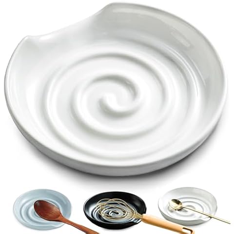 LYEOBOH Spoon Rest for Stove Top, 5 Inch Ceramic Spoon Rest, Spoon Holder for Kitchen Counter, Coffee Spoon Rest Utensil Rest for Spatulas, Spoons, Tongs, Ladles, Kitchen Decor, Cream White Cover