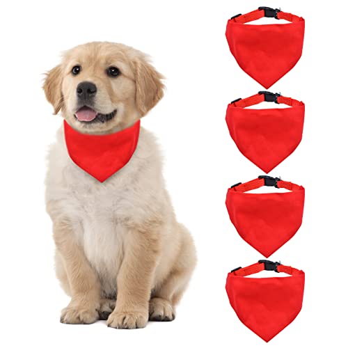 HACRAHO Blank Dog Bandana, 4 PCS Red Pet Bandana Collar with Quickly Release Buckle Adjustable Sublimation Dog Bandana with Removable Red Collar for Small Medium Dogs, Red L