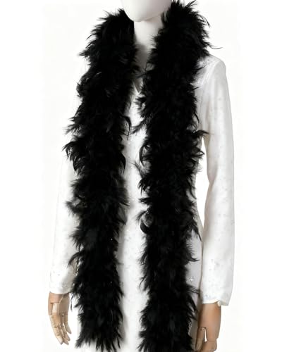 HUVZOR Boa de plumas de 60 g,2 yardas de plumas de pavo para fiestas, Navidad, centros de mesa de boda, disfraces, conciertos, mascotas y decoración del hogar,Negro