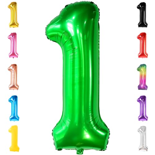 Image of KatchOn Reusable Foil Number 1 Balloons for Green Birthday Decor 40 Inch