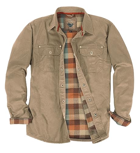 Gioberti Men's 100% Cotton Brushed and Soft Twill Shirt Jacket with Flannel Lining, Khaki, XL