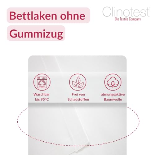 Clinotest 150x200 cm Bettlaken ohne Gummizug, 170 g/m², Premium Flachbettlaken aus 100% Baumwolle, Soft & atmungsaktiv, Kochfest, Hotelqualität, pflegeleicht, schrumpffest & farbintensiv