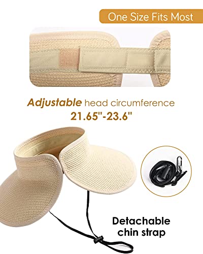 Image of FURTALK Womens Sun Hat with Ponytail Hole Wide Brim Beach Straw Visor