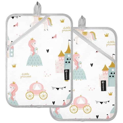 Childish Princess - Juego de 2 soportes para sartenes calientes, aislados con calor, bonitos guantes de horno para artículos esenciales de cocina, color blanco