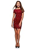 Kleidlänge (Größe M): 82cm oodji Ultra Damen Mini-Kleid mit Flockdruck, Rot, DE 34 / EU 36 / XS
