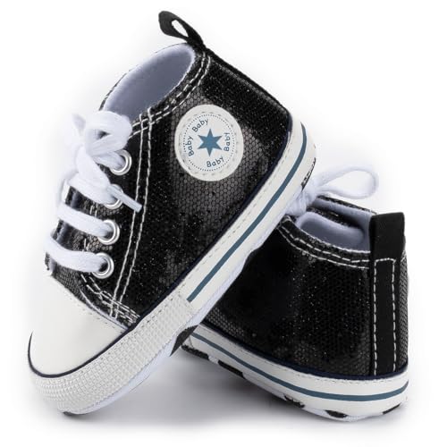 Image of Unisex Baby Girls Boys Canvas High-top Shoes, Newborn Infant Anti-Slip Soft Sole Frist Walking Breathable Sneakers