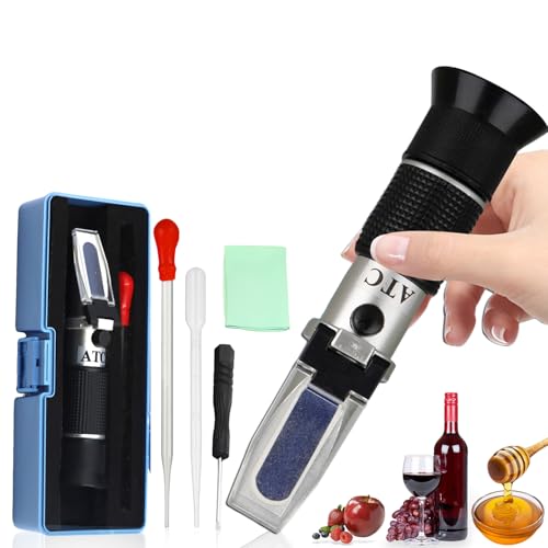 YUJUVI Refraktometer Wein Brix Refraktometer Winzer Refraktometer Honig 0-40% BRIX 0-25% Alkohol mit ATC für Wein Bier Brauen Honig Obst für Messung des Zuckeranteils