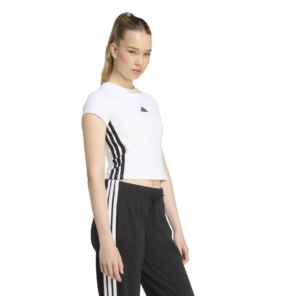 adidas Women's Essentials 3-Stripes Padded Slim Baby Shirt, White/Black, S