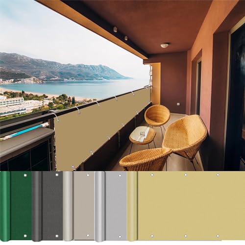 Bâche de balcon - 200 x 250 cm - Brise-vue pour balcon et terrasse - Protection contre le vent et le soleil - Avec œillets et cordon décoratif pour balcon,...