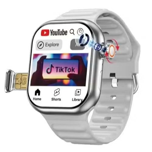 4G Smartwatch 2.2 Display 8MP Camera SIM Card Slot Unisex with 3 Straps Silver
