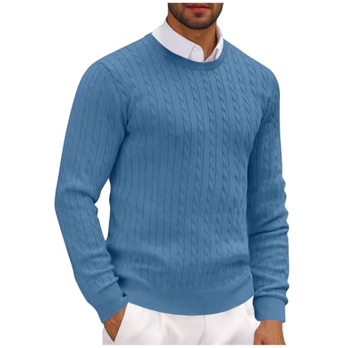 Dgoopd Men Sweaters Crew Neck Long Sleeve Sweaters Casual Pullover Sweater Cable Knit Pullover Plus Size Warm Winter Tops
