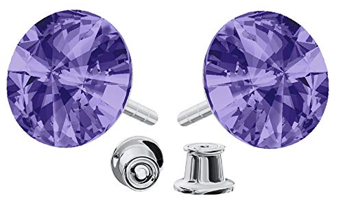 Crystals & Stones 925 Plata Pendientes *Rivoli* Colore *Tanzanite * Hermoso - Pendientes con Cristales de Swarovski Elements - Fantástica Pendientes con caja de regalo GWT/8 PIN/75