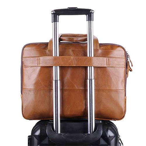 Messenger bag homme 17 pouces extensible en cuir de vachette marron - 4