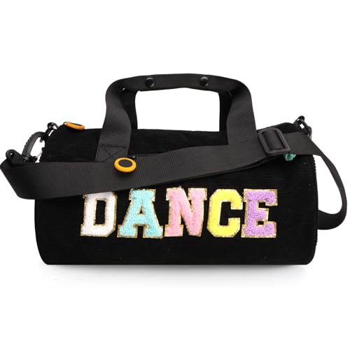 Image of Dance Ballet Bag for Girls Sport Gym Duffle Bags Overnight Travel Bags Fun Dance Corduroy Chenille Letter Bag for Dancers (Black)