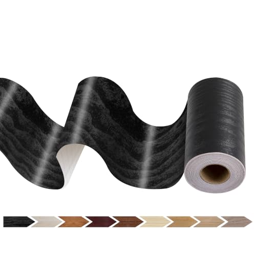 Image of JUNART Wood Grain Repair Tape(10cmx1000cm), Self-Adhesive Waterproof Realistic Textured Repair Duct Tape for Tables, Baseboards, Doors, Windows, and Floors with Plastic Scraper(Black Wood)
