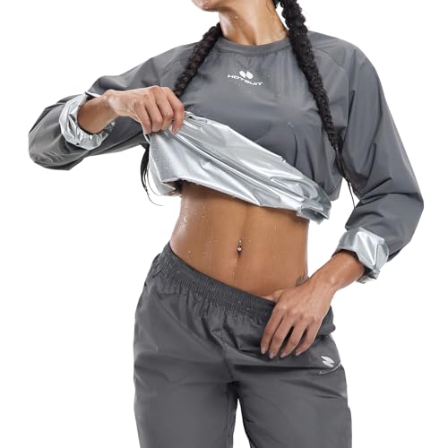HOTSUIT Sauna Suit Women Weight Loss Gym Workout Sauna Jacket Pants Sweat Suits, Grey, L